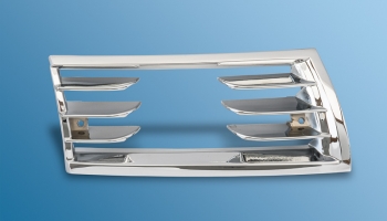 Hupengitter, rechts, Chrom, Aluguss, 2-Loch-Aufnahme, mit Öffnung für Zusatzscheinwerfer für Porsche 911, Bj. 65-68  PCG55943225