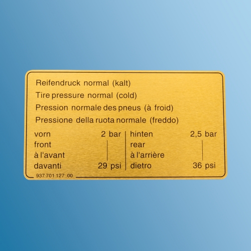 Motorraumaufkleber Reifendruck  für Porsche 911  93770112700