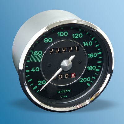 speedometer, for Porsche 356 BT6 + C, 62-65, lateral shaft, 200 km/h, New in Exchange, deposit 416,50 Euro (incl. VAT.)  64474110103