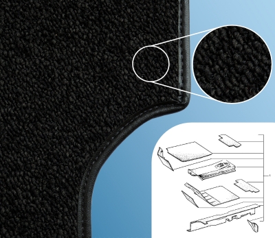 Teppichsatz Schlinge, original schwarz-grau meliert für Porsche 914        ECK8043, 91455116510, 91455102312, 91455102410, 91455109410, 91455102110, 91455102210, 91455117910, 91455117711, 91455118010, 91455117811