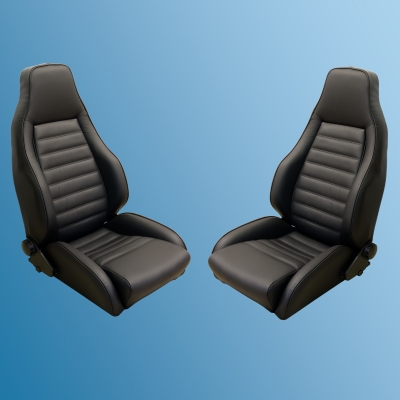 Turbositze Satz (2 Stück) Echtleder schwarz, für Porsche 911, passend G-Modell, Bj.74-86 - Neuauflage  ECK 8106/1,91152100755,91152100855,91152100182,91152100282,91152100184,91152100284,91152100185,91152100285,91152100764,91152100864,91152100763,911521008