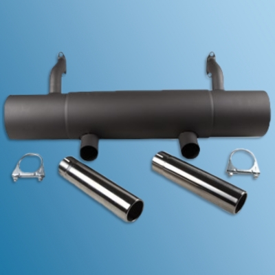 Sportauspuff  Stahl-alumiziert, Endrohre edelstahlpoliert, Querschnitt 50mm, dunkler sonorer Klang (kleine Heizung) für Porsche 356 A/B/C   ECK2020, 1620603100, PO-92104, 61611101001, 61611101005