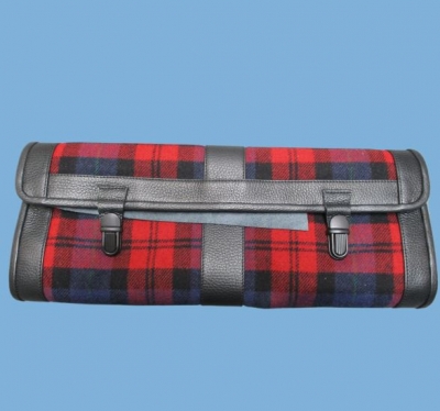 Werkzeugtasche, schwarzes Leder mit rot/blauem Schottenmuster, ohne Werkzeug, für Porsche 911, Bj.74-89   PCG91172110
