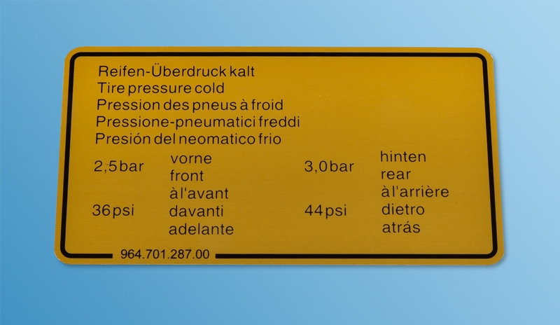 Reifendruck Aufkleber für Porsche 993  96470128700